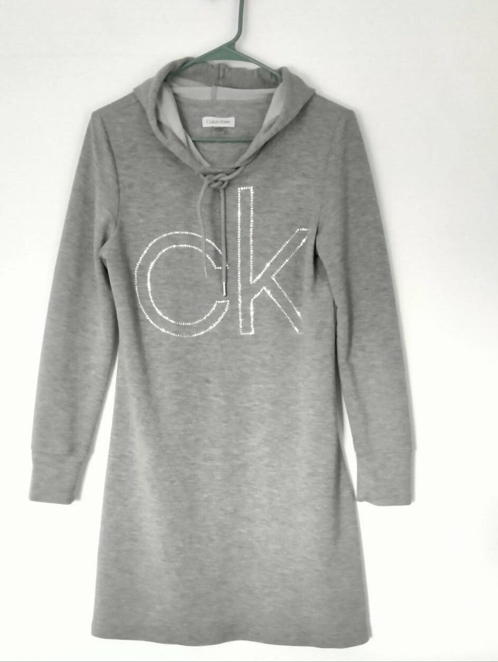 Calvin Klein Gray CK Logo Hooded Sweatshirt Dress